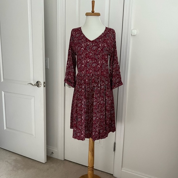 Garnet Hill, wine paisley dress, pockets - Picture 1 of 10